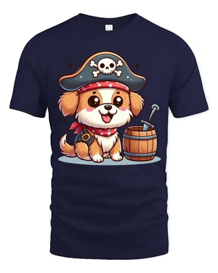 Cute Pirate Dog T-Shirt Funny Puppy Buccaneer Tee - navy t-shirt on white background