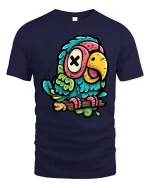 Funny Cartoon Parrot T-Shirt Colorful Cute Bird Tee - navy t-shirt on white background