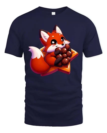 Cute Fox Chocolate T-Shirt Kawaii Sweet Animal Tee - navy t-shirt on white background