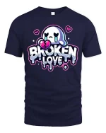 Broken Love Heart T-Shirt Sad Cute Graphic Tee - navy t-shirt on white background