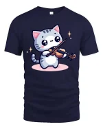Cute Cat Playing Violin T-Shirt Funny Music Animal Tee - navy t-shirt on white background
