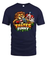 Tastes Funny Lion Clown T-Shirt Graphic Humor Tee Fun - navy t-shirt on white background