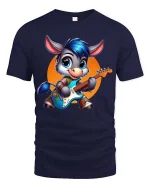 Cute Donkey Guitar T-Shirt Funny Music Animal Tee Fun - navy t-shirt on white background