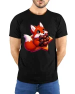 Cute Fox Chocolate T-Shirt Kawaii Sweet Animal Tee - model wearing black tee with hands behind back