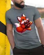 Cute Fox Chocolate T-Shirt Kawaii Sweet Animal Tee - model wearing grey tee, leaning on column