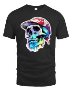 Colorful Skull Streetwear T-Shirt Urban Graffiti Style - black t-shirt on white background