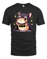 Cute Bat Hamster Hero T-Shirt Funny Animal Superhero Tee - black t-shirt on white background