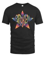 Broken Star Graphic T-Shirt Colorful Retro Streetwear - black t-shirt on white background