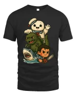 Retro Monster Mash Cartoon T-Shirt Funny Horror Icons - black t-shirt on white background