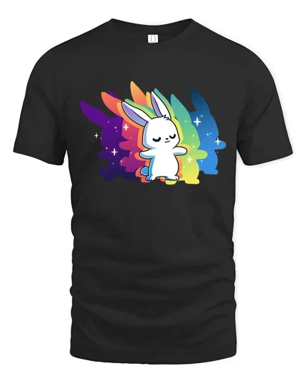 Cute Rainbow Bunny T-Shirt Colorful Kawaii Animal Tee - black t-shirt on white background