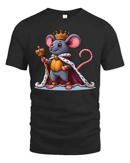 Royal King Mouse Cartoon T-Shirt Cute Animal Crown Tee - black t-shirt on white background