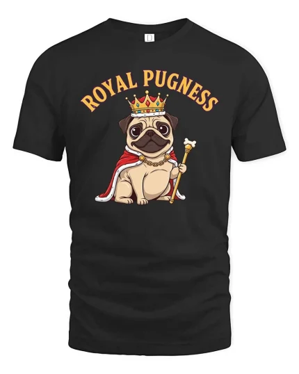 Royal Pugness Crown Dog T-Shirt Funny Cute Pug Lover - black t-shirt on white background