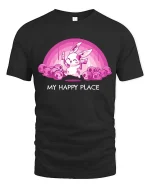 Cute Bunny My Happy Place T-Shirt Kawaii Dark Humor Tee - black t-shirt on white background
