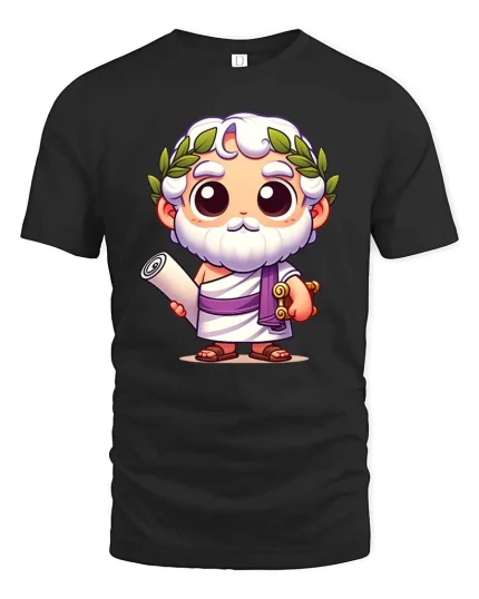 Cute Greek Philosopher Cartoon T-Shirt Funny Thinker Tee - black t-shirt on white background