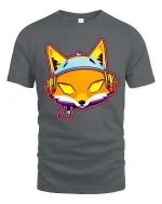 Neon Fox DJ Headphones T-Shirt Retro Streetwear Style - gray t-shirt on white background