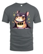 Cute Bat Hamster Hero T-Shirt Funny Animal Superhero Tee - gray t-shirt on white background