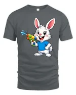 Cute Bunny Water Gun T-Shirt Funny Summer Animal Tee - gray t-shirt on white background