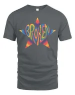 Broken Star Graphic T-Shirt Colorful Retro Streetwear - gray t-shirt on white background