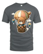 Cute Bear Balloon Adventure T-Shirt Cartoon Travel Tee - gray t-shirt on white background
