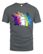 Cute Rainbow Bunny T-Shirt Colorful Kawaii Animal Tee - gray t-shirt on white background