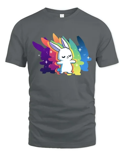 Cute Rainbow Bunny T-Shirt Colorful Kawaii Animal Tee - gray t-shirt on white background