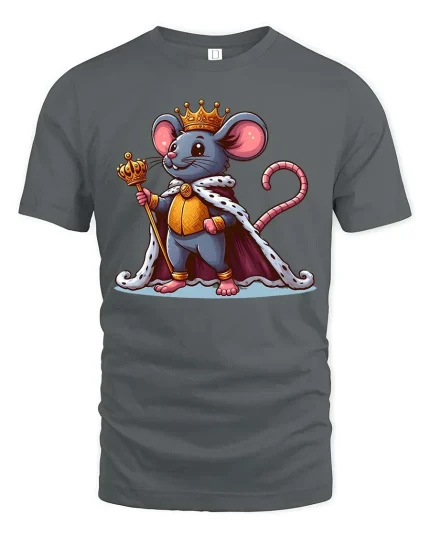 Royal King Mouse Cartoon T-Shirt Cute Animal Crown Tee - gray t-shirt on white background