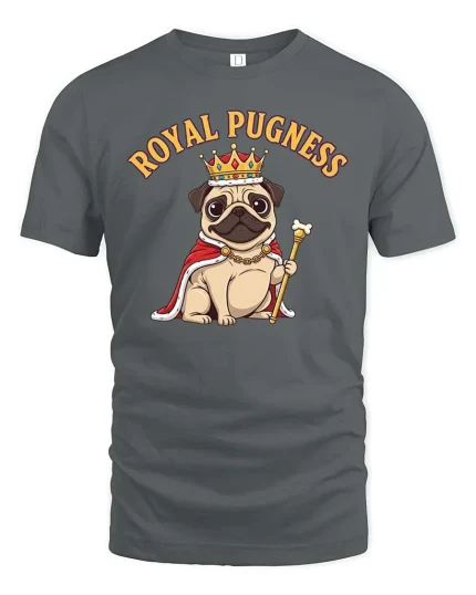 Royal Pugness Crown Dog T-Shirt Funny Cute Pug Lover - gray t-shirt on white background
