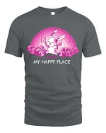 Cute Bunny My Happy Place T-Shirt Kawaii Dark Humor Tee - gray t-shirt on white background