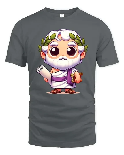 Cute Greek Philosopher Cartoon T-Shirt Funny Thinker Tee - gray t-shirt on white background