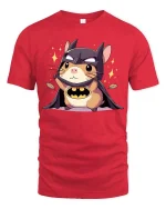 Cute Bat Hamster Hero T-Shirt Funny Animal Superhero Tee - red t-shirt on white background