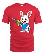 Cute Bunny Water Gun T-Shirt Funny Summer Animal Tee - red t-shirt on white background