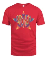 Broken Star Graphic T-Shirt Colorful Retro Streetwear - red t-shirt on white background