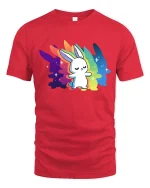 Cute Rainbow Bunny T-Shirt Colorful Kawaii Animal Tee - red t-shirt on white background