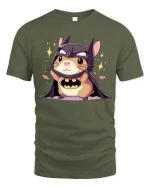 Cute Bat Hamster Hero T-Shirt Funny Animal Superhero Tee - military green t-shirt on white background