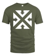 Abstract Arrow X Graphic T-Shirt Minimal Streetwear Tee - military green t-shirt on white background