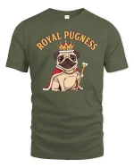 Royal Pugness Crown Dog T-Shirt Funny Cute Pug Lover - military green t-shirt on white background
