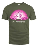 Cute Bunny My Happy Place T-Shirt Kawaii Dark Humor Tee - military green t-shirt on white background