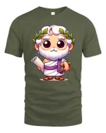 Cute Greek Philosopher Cartoon T-Shirt Funny Thinker Tee - military green t-shirt on white background