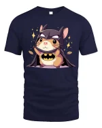 Cute Bat Hamster Hero T-Shirt Funny Animal Superhero Tee - navy t-shirt on white background