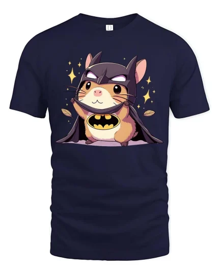 Cute Bat Hamster Hero T-Shirt Funny Animal Superhero Tee - navy t-shirt on white background