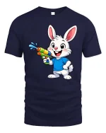Cute Bunny Water Gun T-Shirt Funny Summer Animal Tee - navy t-shirt on white background