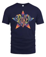Broken Star Graphic T-Shirt Colorful Retro Streetwear - navy t-shirt on white background
