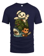 Retro Monster Mash Cartoon T-Shirt Funny Horror Icons - navy t-shirt on white background