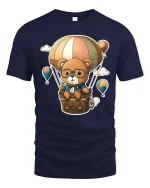 Cute Bear Balloon Adventure T-Shirt Cartoon Travel Tee - navy t-shirt on white background