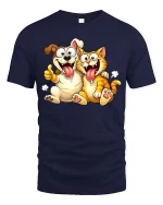 Funny Dog And Cat Best Friends Cartoon T-Shirt Cute Gift - navy t-shirt on white background