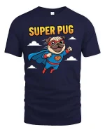 Super Pug Flying Hero Cartoon T-Shirt Funny Dog Lovers - navy t-shirt on white background