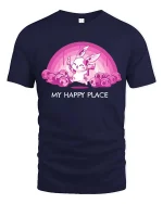 Cute Bunny My Happy Place T-Shirt Kawaii Dark Humor Tee - navy t-shirt on white background