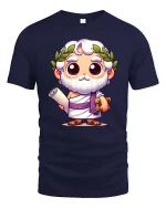 Cute Greek Philosopher Cartoon T-Shirt Funny Thinker Tee - navy t-shirt on white background