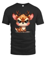 Cute Angry Deer T-Shirt Funny Kawaii Animal Graphic Tee - black t-shirt on white background