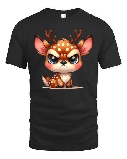 Cute Angry Deer T-Shirt Funny Kawaii Animal Graphic Tee - black t-shirt on white background